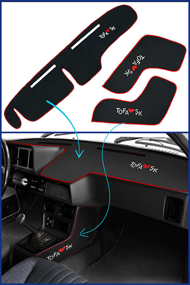 Tofaş Şahin Doğan Kartal Low Torpedo Protection & Gear Shift Console Side Cover Carpet - Embroidered