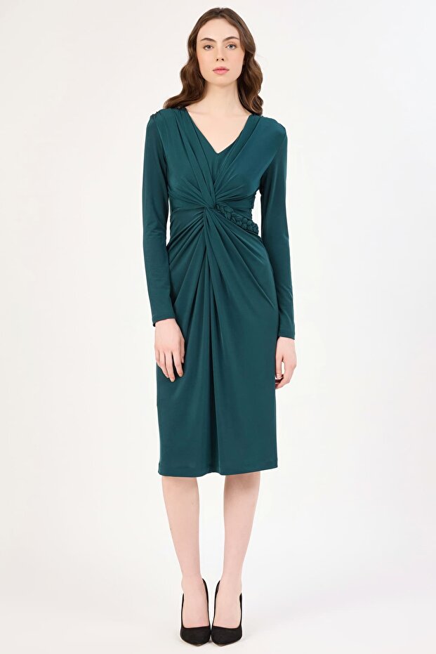 Örgü bant detaylı likralı örme elbise - 1