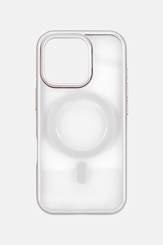 جراب حماية إيليو لجهاز iPhone 16 Pro PC مع حامل حلقي للكاميرا، فضي - 1