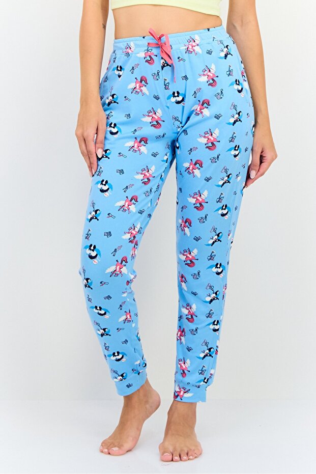 Women Allover Pattern Drawstring Pajama Pants, Multicolor