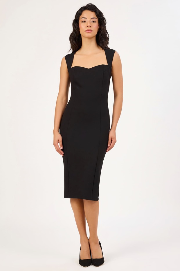 Dekolte yakalı likralı örme elbise - 1