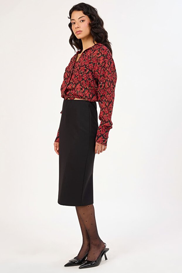 Likralı siyah örme etek - 4