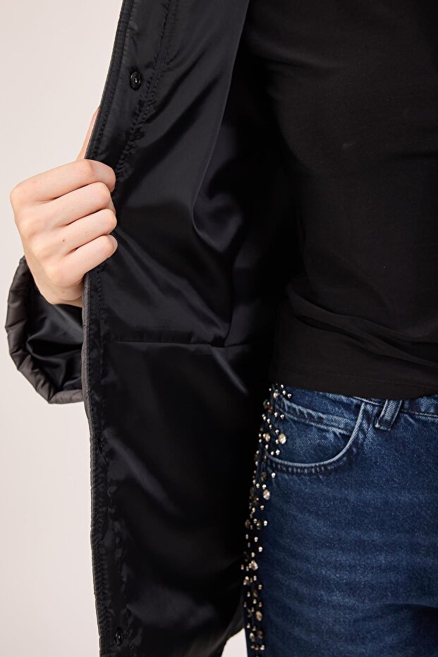 Yakalı kapitone ceket - 4