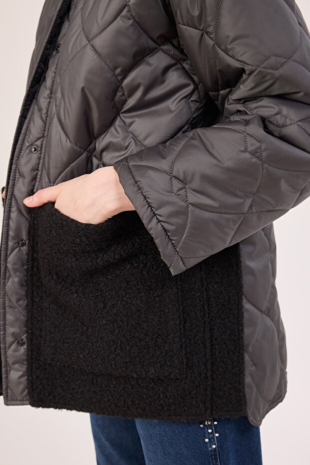 Yakalı kapitone ceket - 5