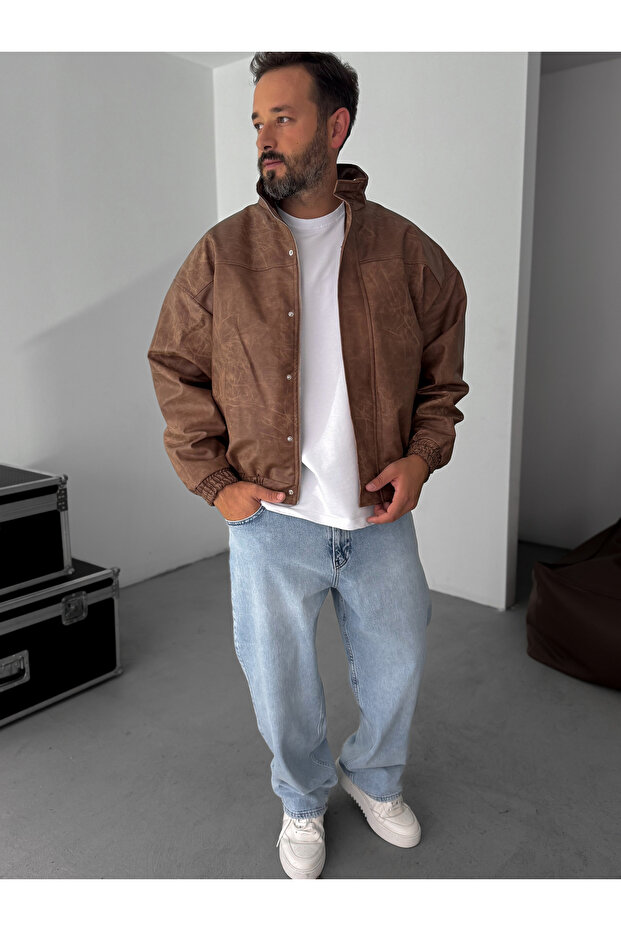 Kahve Efektli Bomber Deri Mont EP-7321 - 5