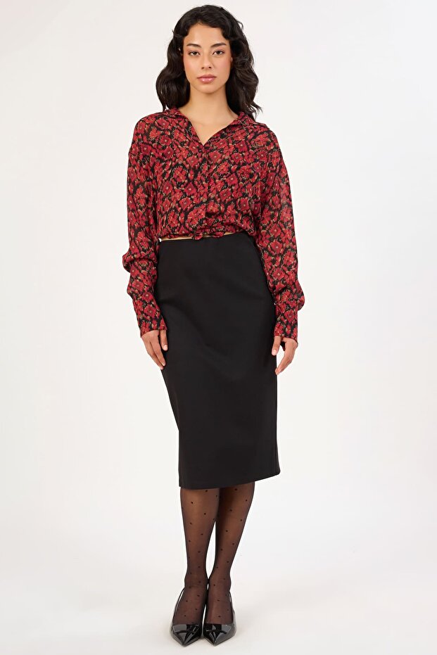 Likralı siyah örme etek - 1