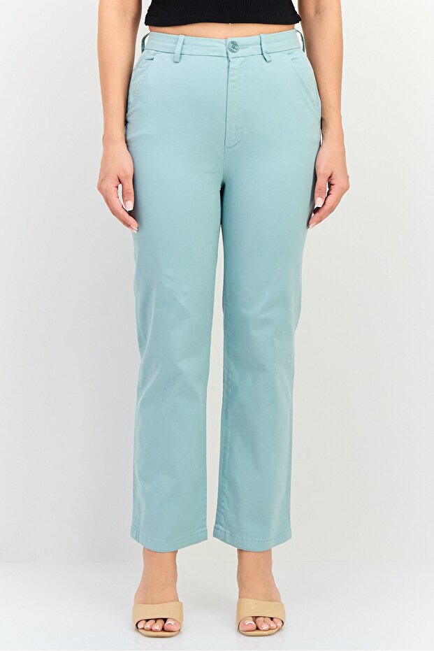 Women Cropped Fit Solid Chino Pants, Sage Green