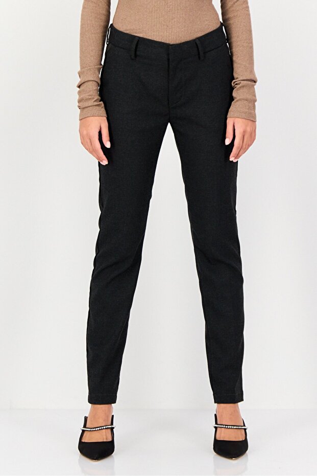 Women Cigarette Fit Heather Dress Pants, Charcoal