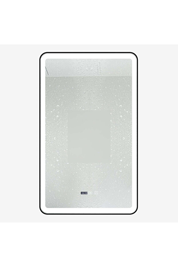 LED Mirror with Touch, 60 X 100 Cm, with Defog Function and Clock, Matte Black Frame, J38, - 8