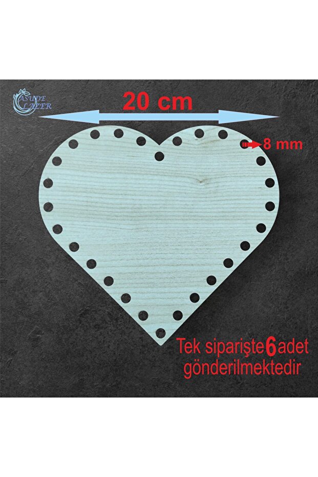 Wooden Heart Cream 20 cm 6 Pieces Bamboo Tray Knitting Plate Supla Perforated Base Crochet Base Craft Basket Base