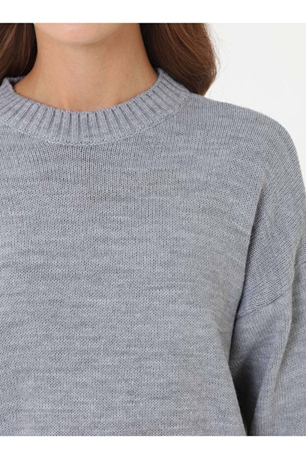 Bisiklet Yaka Basic Triko Kazak - Gri - - 5