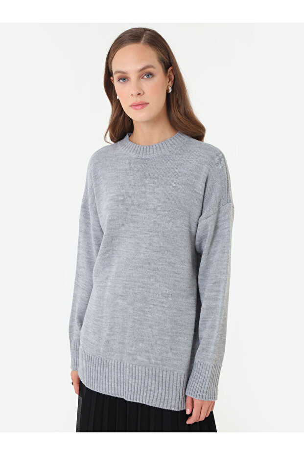 Bisiklet Yaka Basic Triko Kazak - Gri - - 1