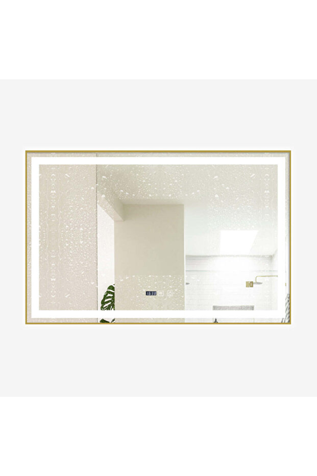 LED and Touch Mirror, 100 x 65 cm, with Defog Function and Clock, Antique Bronze Frame, - 4