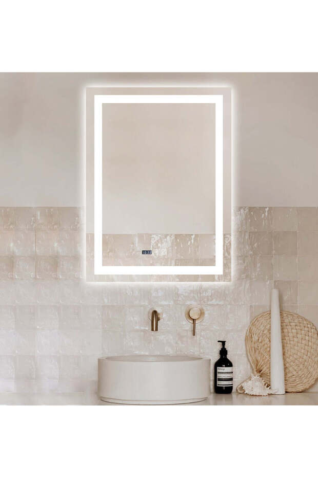 LED and Touch Mirror, with Defog Function and Clock, 60 x 80 cm, - 3