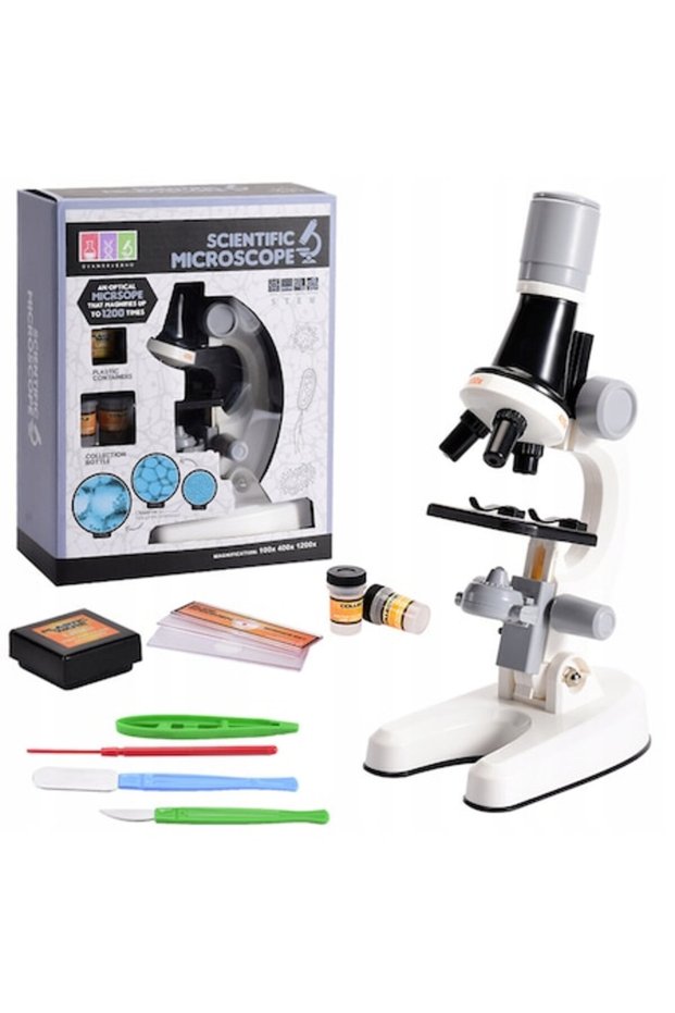 Educational Microscope Set for Kids, 5+ Years, Plastic, White/Grey