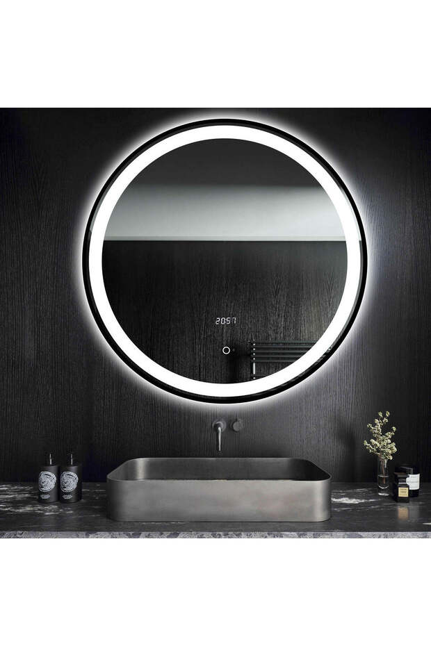 LED and Touch Mirror, with Motion Sensor, 70 x 70 cm, Matte Black Frame - 1
