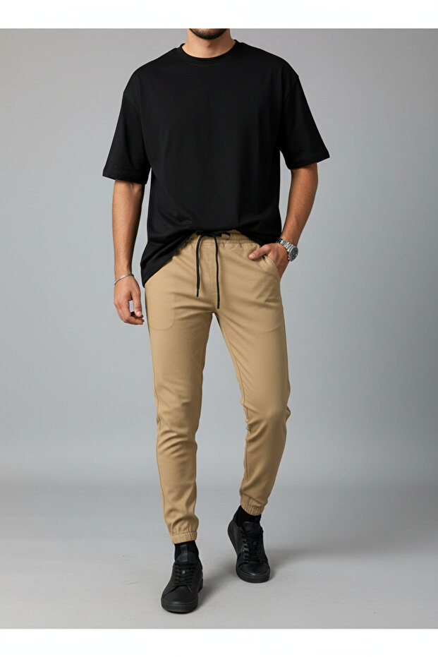 Elastic Cuffed Jogger Pants Men's Slim Fit Casual Style
