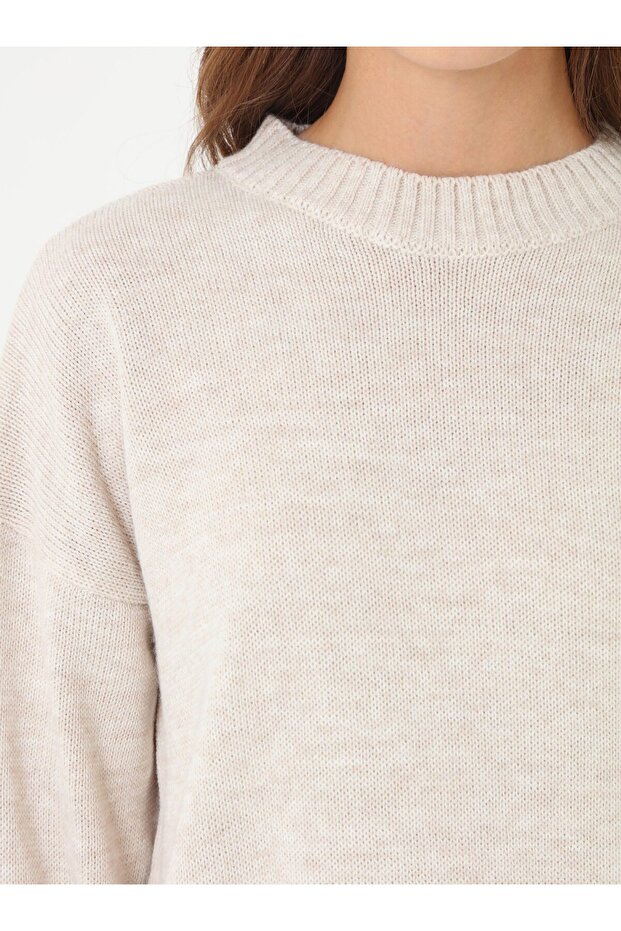 Bisiklet Yaka Basic Triko Kazak - Krem - - 5