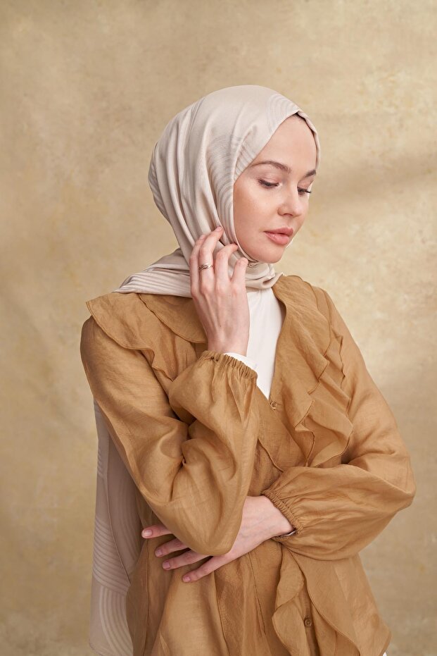 شال فيوري جاكار بنمط خطوط - حجر - 3