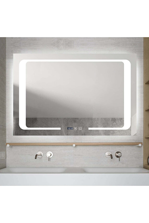 LED Mirror with Touch, with Defog Function and Clock, 90 x 60 cm, - 2