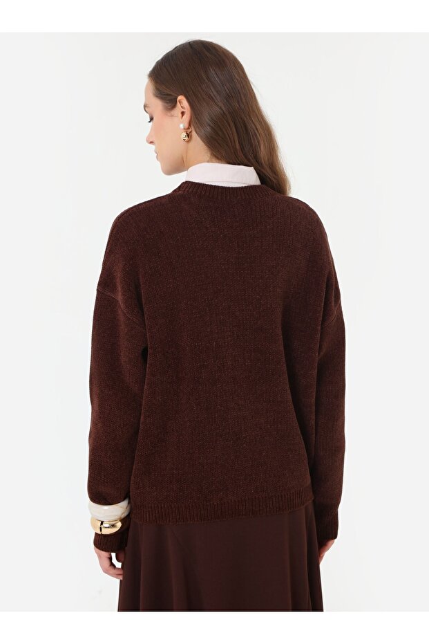 Yumuşak Tuşeli Basic Triko Kazak - Kahverengi - - 5