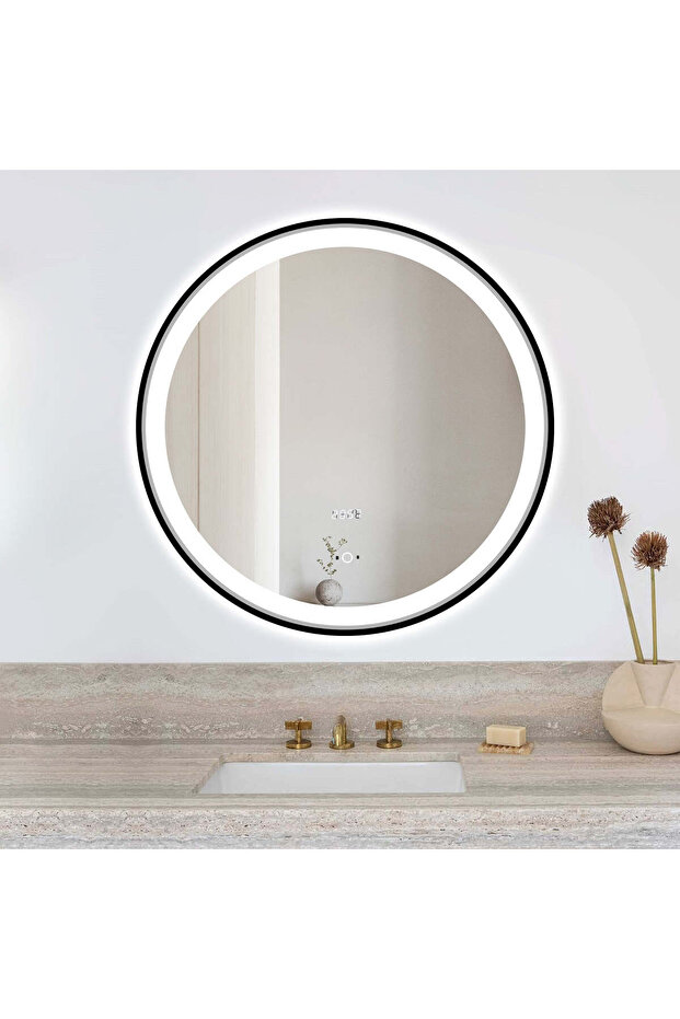 LED and Touch Mirror, with Motion Sensor, 70 x 70 cm, Matte Black Frame - 2
