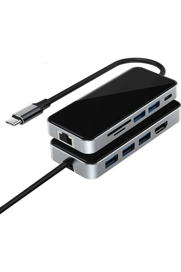 Type-C Hub - 10in1 Çoklu Adaptör, 4K HDMI, RJ45, 5Gbps USB 3.0, SD/TF, 55W PD Şarj Destekli | HC76 - 4