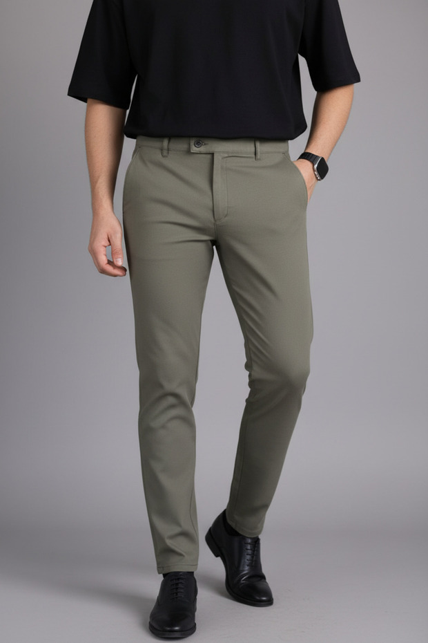 Slim Fit Men's Trousers with Side Button Detail