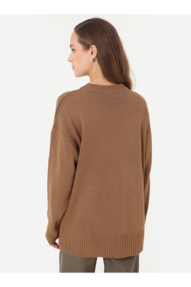 Bisiklet Yaka Basic Triko Kazak - Koyu Vizon - - 6