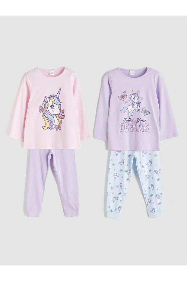 Bisiklet Yaka Kız Çocuk Pijama Takım 2'li (W5) - 1