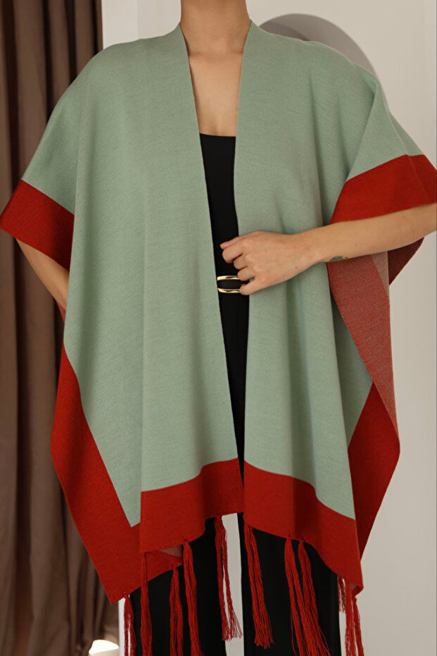 Tasseled Color Block Winter Knitwear Shawl