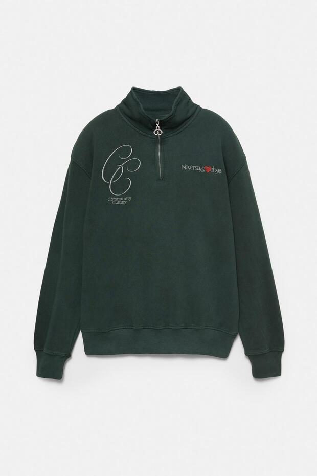 Nakışlı Fermuarlı Yaka Sweatshirt - 7