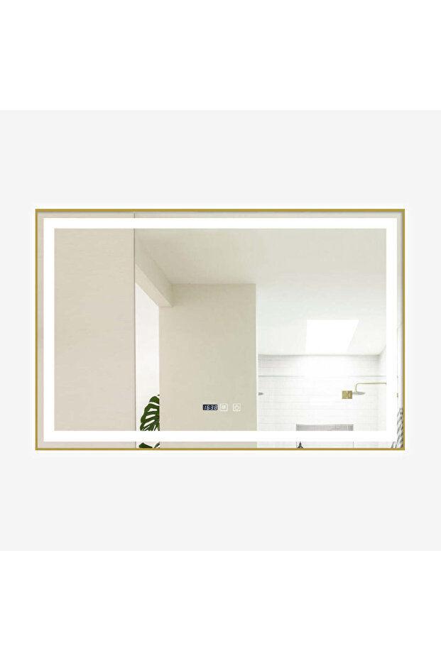 LED and Touch Mirror, 100 x 65 cm, with Defog Function and Clock, Antique Bronze Frame, - 3