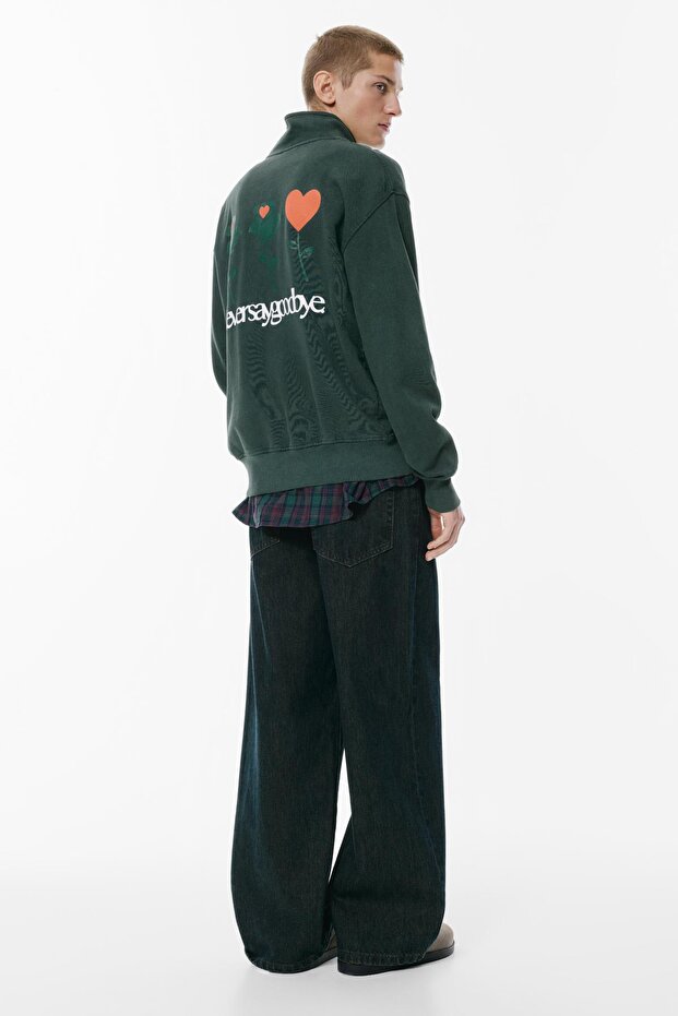 Nakışlı Fermuarlı Yaka Sweatshirt - 5