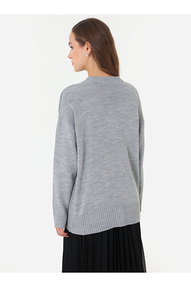 Bisiklet Yaka Basic Triko Kazak - Gri - - 6