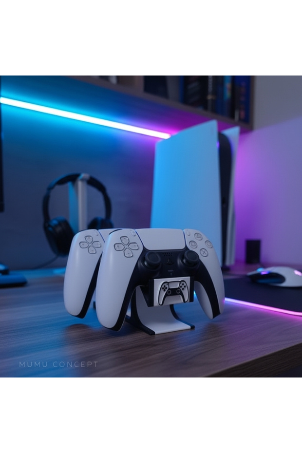 Mumu Ps5 Dualsense Çift Kol Standı Tutucu Joystick Kabartmalı 2'li Oyun Konsolu Aksesuarı Siyah Beyaz