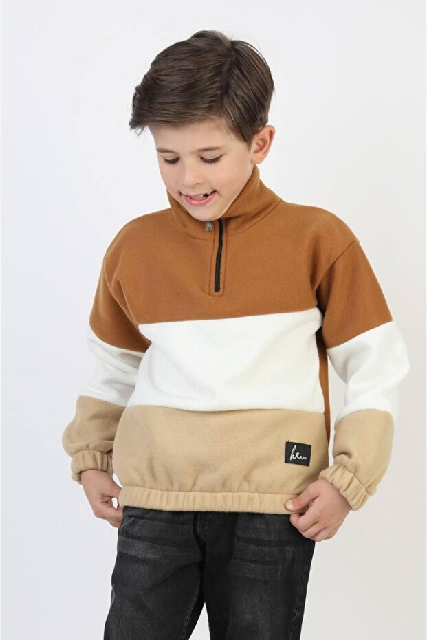 Boys' Fleece Zip-Up Stylish Sweatshirt & Sweater with Elastic Waist and Stripes