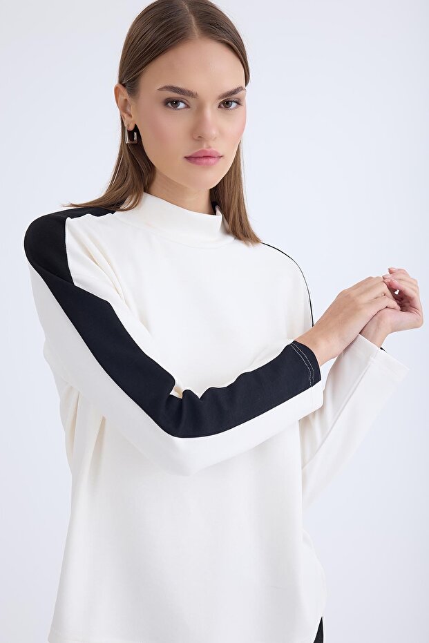 Şeritli Uzun Kol Bluz - 2