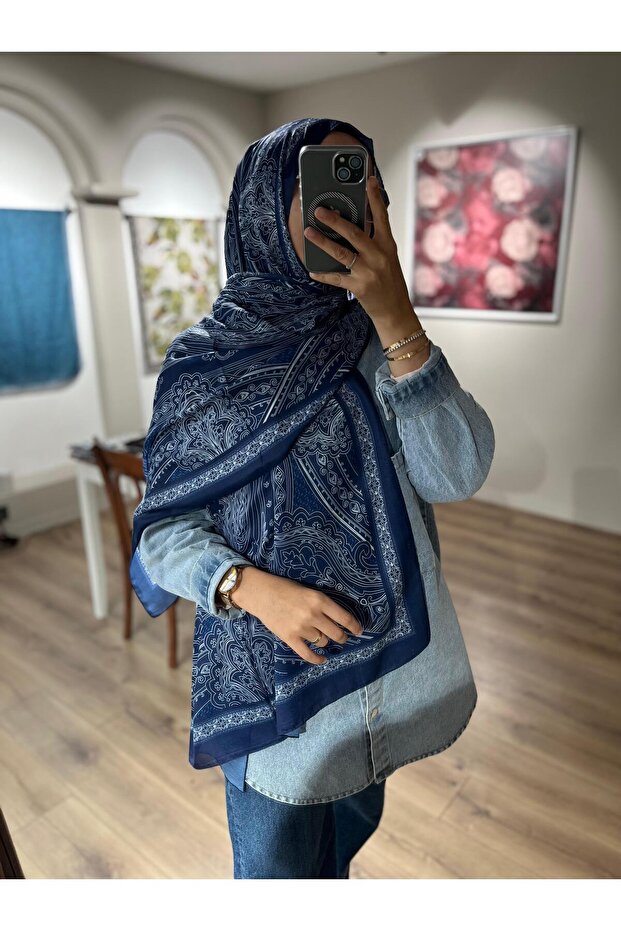 شال ناعم بنمط ريترو - أزرق داكن - 3