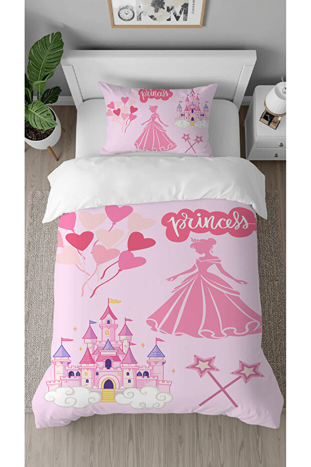 Princess Pink Patterned Digital Printed Special Design Single Stylish Children's Duvet Cover Set Without Sheets