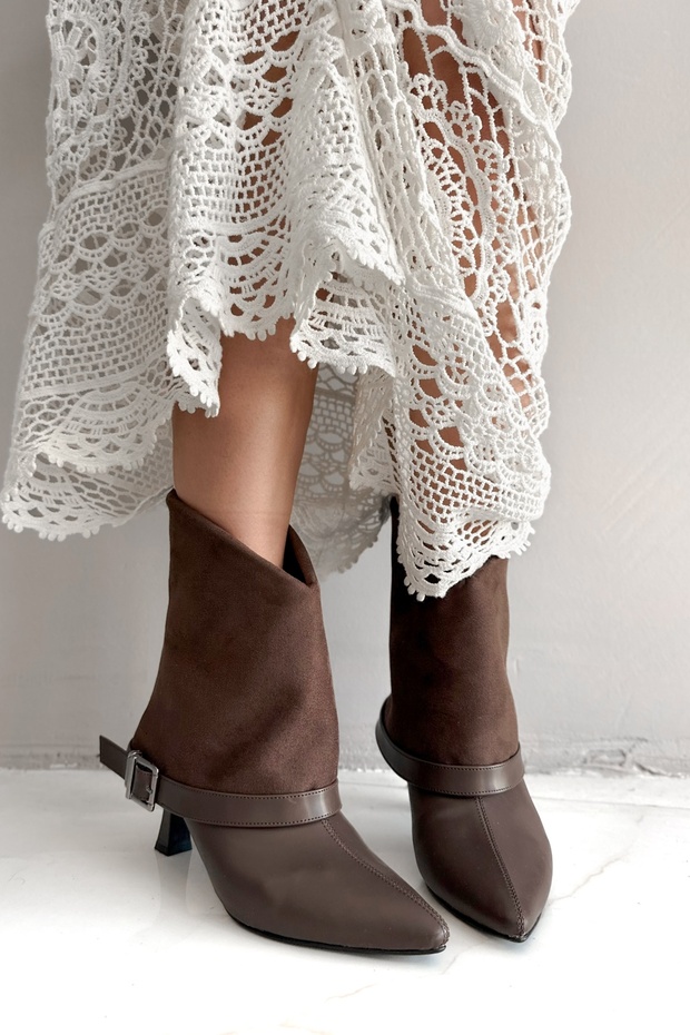 Dorcel Bitter Brown Belt Detail Women's Heeled Boots