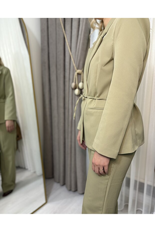 Haki blazer takım