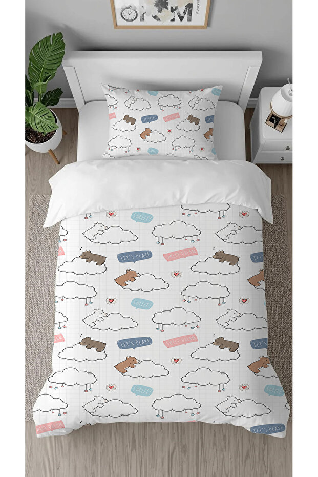 Cute Teddy Bear Patterned Digital Printed Special Design Single Children's Duvet Cover Set Without Sheets