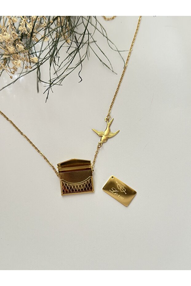 Swallow-Shaped Detailed Openable Letter Love Note Necklace (Amulet Can Also Be Added) Valentine's Day Necklace