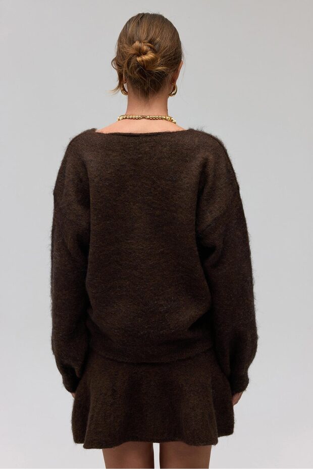 Zerium Basic V Yaka Kahve Triko Kazak - 5