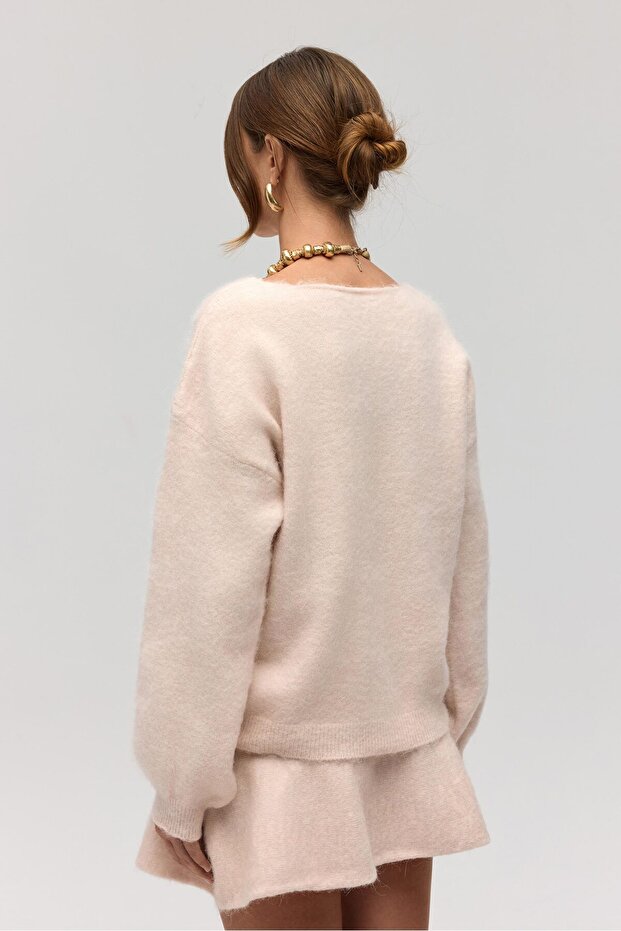 Zerium Basic V Yaka Pembe Triko Kazak - 4