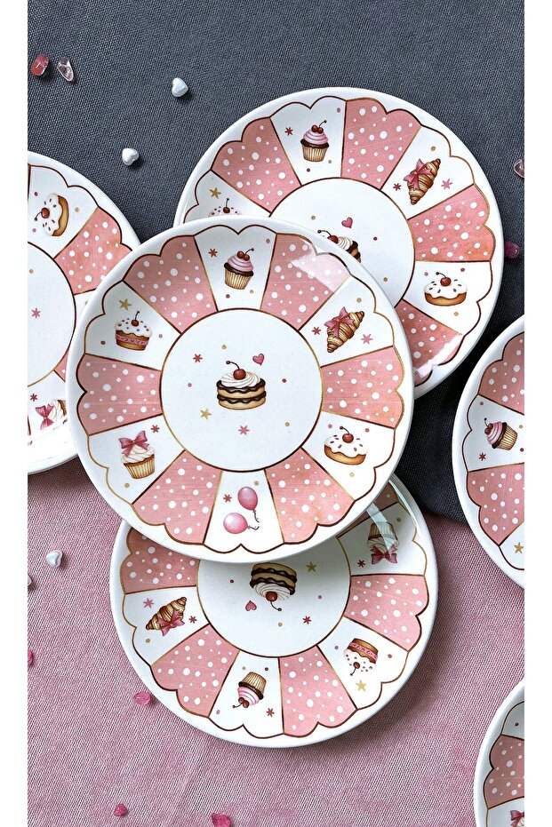 CUPCAKE PEMBE 6 PARÇA LÜX TATLI TABAĞI SETİ - 2
