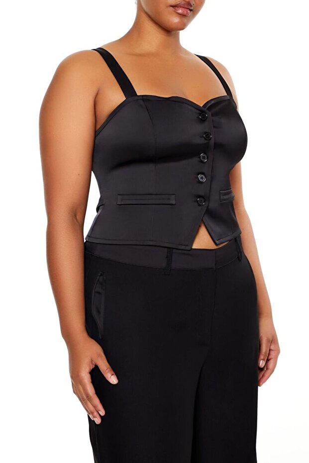 Plus Size Kalp Yaka Askılı Bluz - 1