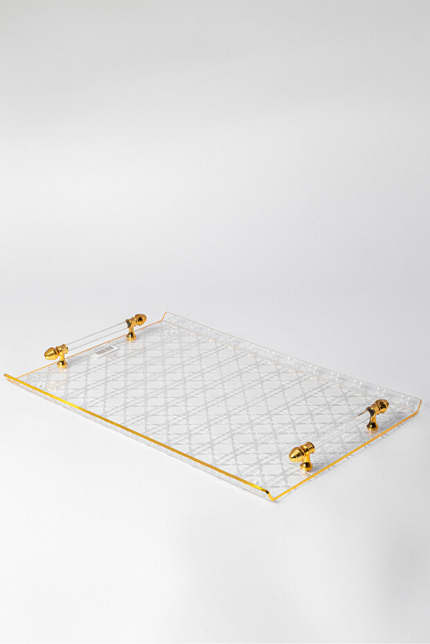 Rectangular acrylic tray, clear, golden, with a large pattern - 1
