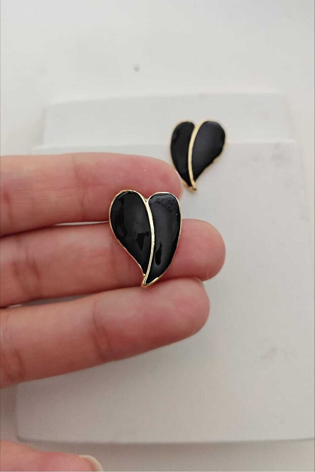 Black Enamel Heart Women's Earrings